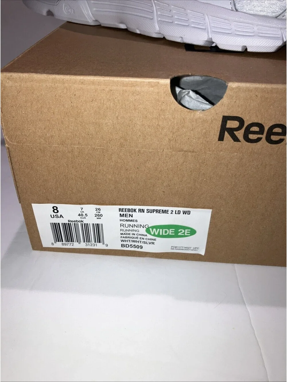 REEBOK Run Supreme 2 LD WIDE BD5509 Men's Running Shoe Size 8 White 2E WIDE NEW